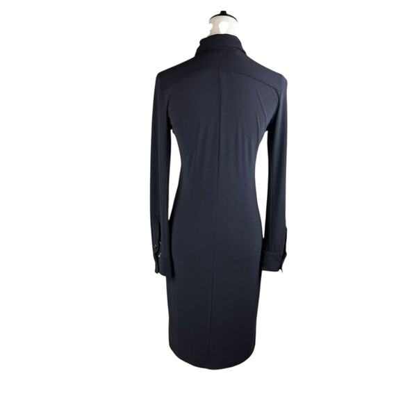 Norma Kamali Black Jersey Ponte Knit Long Sleeve Button Up Collared Shirt Dress - Picture 3 of 12